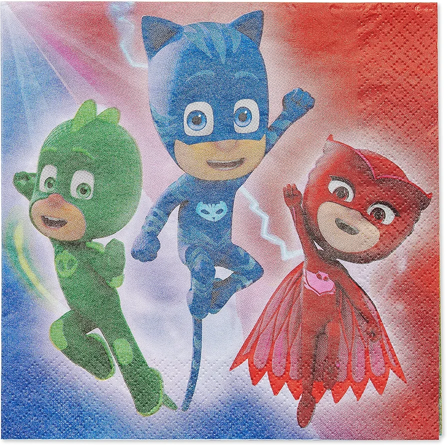 PJ Masks Luncheon Napkins - 6.5" x 6.5" (Pack of 16) - Bold & Eco-Friendly Design - Perfect for Kids' Parties & Events