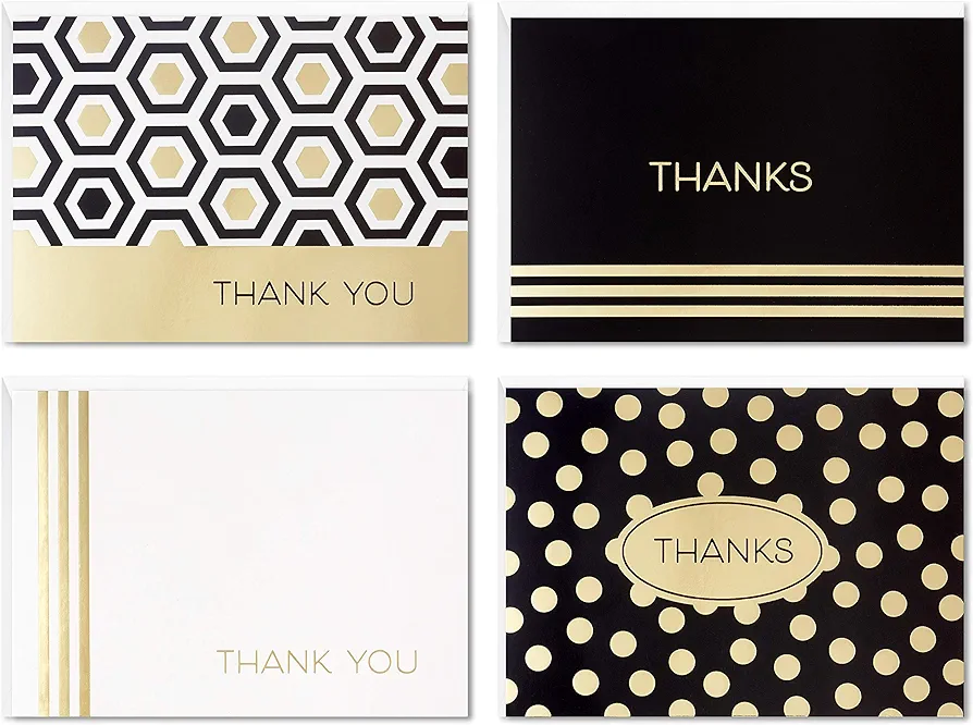 Hallmark Thank You Cards Assortment, Black and Gold Geometric (40 Thank You Notes with Envelopes for Wedding, Business, Graduation, All Occasion)