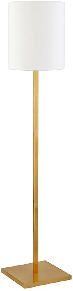 Braun Square Base Floor Lamp with Fabric Shade in Brass/White