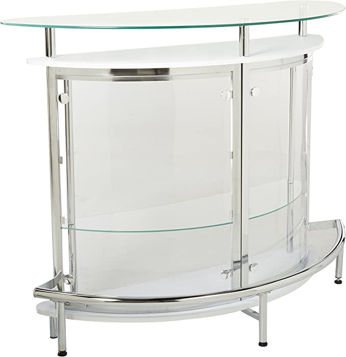 Coaster CO-101066 Bar Unit, 20 inchW x 50.75 inchL x 41 inchH, Chrome and Clear