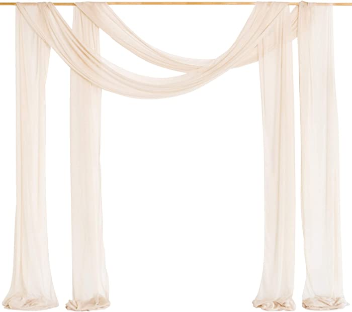 Ling's moment 32Ft Extra Long Wedding Arch Draping Fabric 2 Panels Nude Chiffon Fabric Drapery Wedding Ceremony Reception Swag Decorations