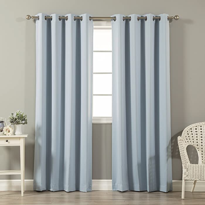 Best Home Fashion Thermal Insulated Blackout Curtains - Stainless Steel Nickel Grommet Top - Sky. Blue - 52" W X 96" L - (Set of 2 Panels) …