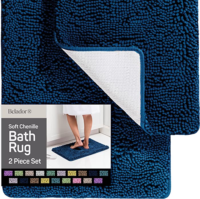 Quicker-Dry Bathroom Rugs Set (2-Piece) Soft & Shaggy Bath Rugs for Bathroom, Bath Mat with Rubber Backing - Ultra Absorbent Chenille Bathroom Rug Set, Shower Rug, Bathroom Floor Mats- 30x20 & 24x17