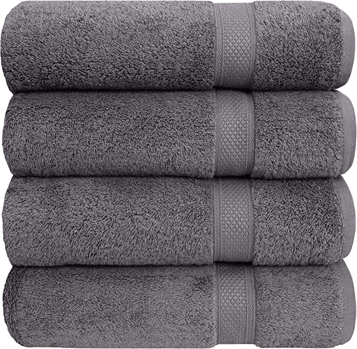 Pleasant Home Luxury Bath Towels Set - 4 Pack – 27” x 54” Bathroom Towels - 100% Cotton, 600 GSM Towels for Bathroom - Soft & Absorbent Grey Towels - Large Hotel Quality Bath Towel Set