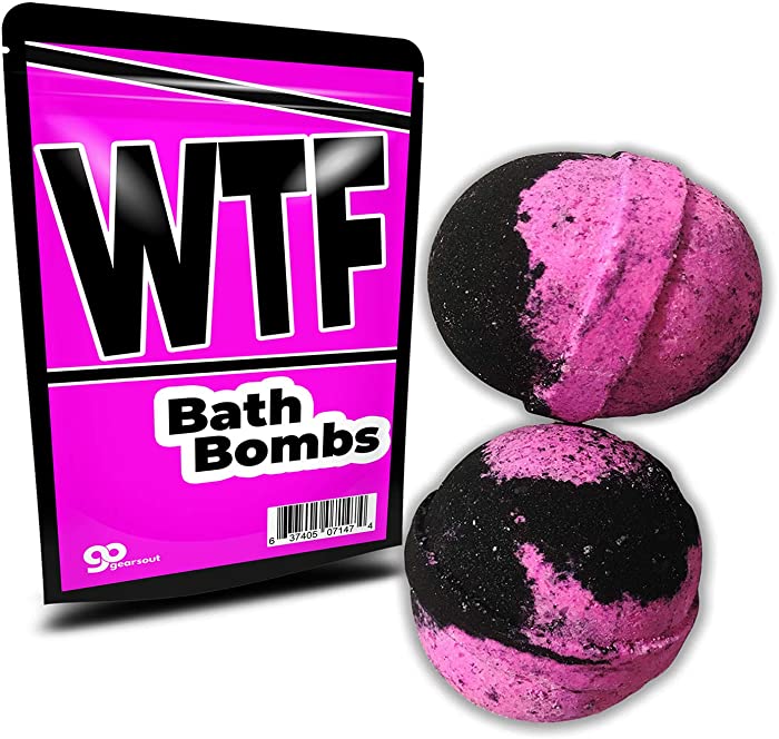 WTF Bath Bombs - XL Bath Fizzers for Women - Giant, pink and black, Handcrafted, 2 pk