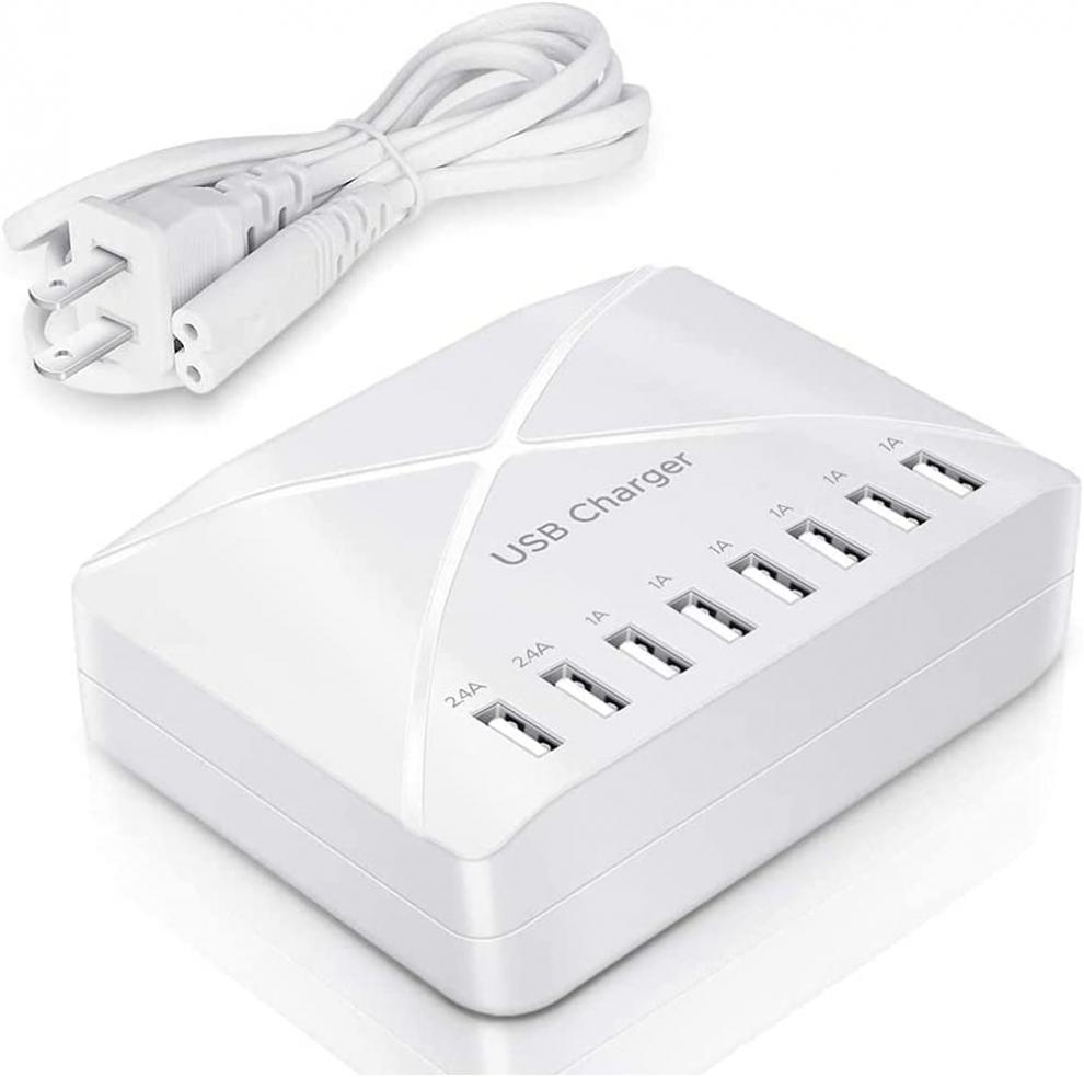 8 Port USB Charger Station USB hub Port, Desktop Multi Port USB Charger Hub, with Smart Detect, Multi-Port Travel Charger for Smartphone, iPad and Other Multiple Devices(White)