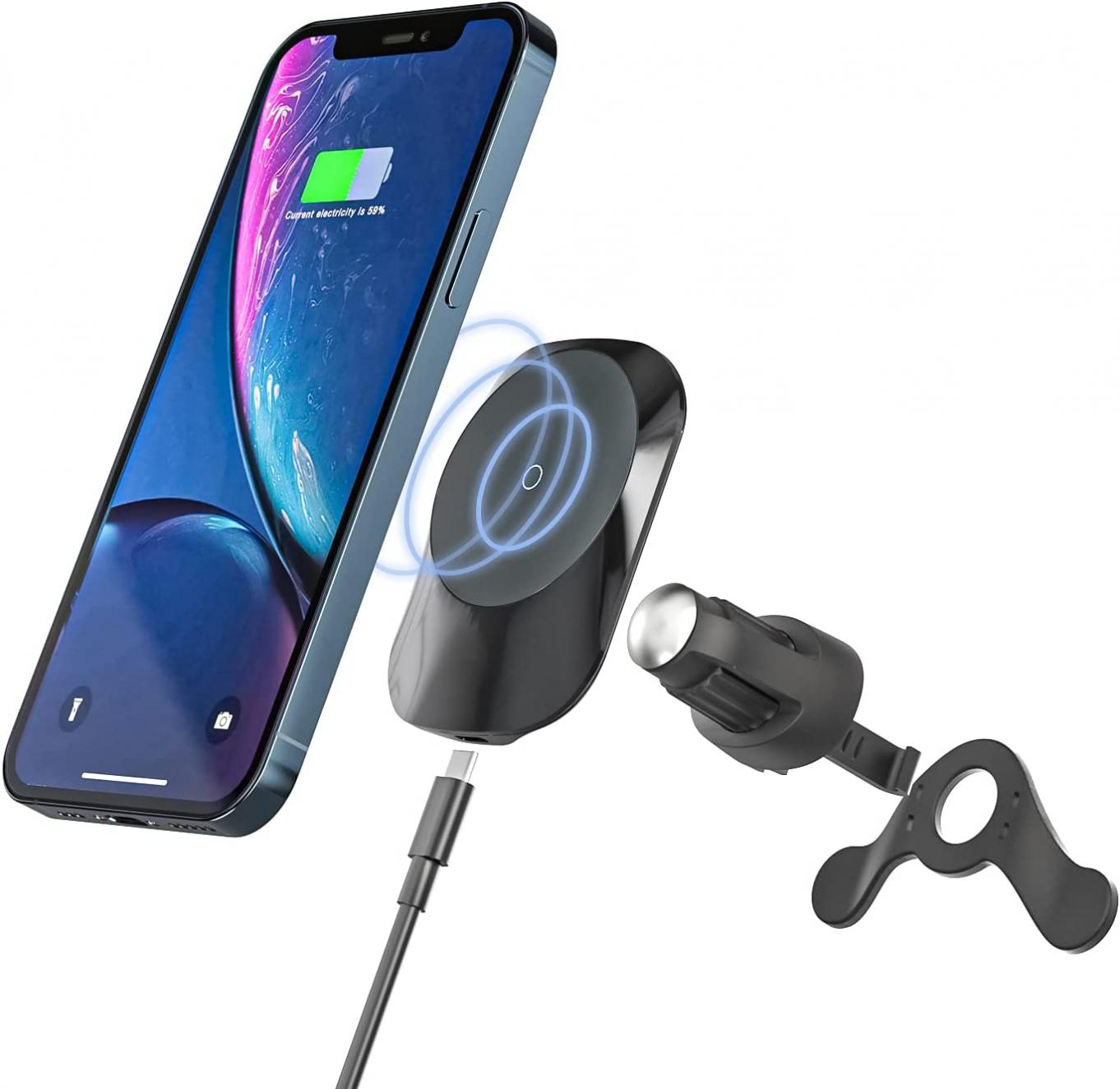 E EGOWAY Magnetic Wireless Car Charger Air Vent Mount 15W Qi Fast Charging Stand Automobile Phone Holder Compatible with iPhone 12/12 Mini/12 Pro/12 Pro MAX Samsung S10 S9 (Black)