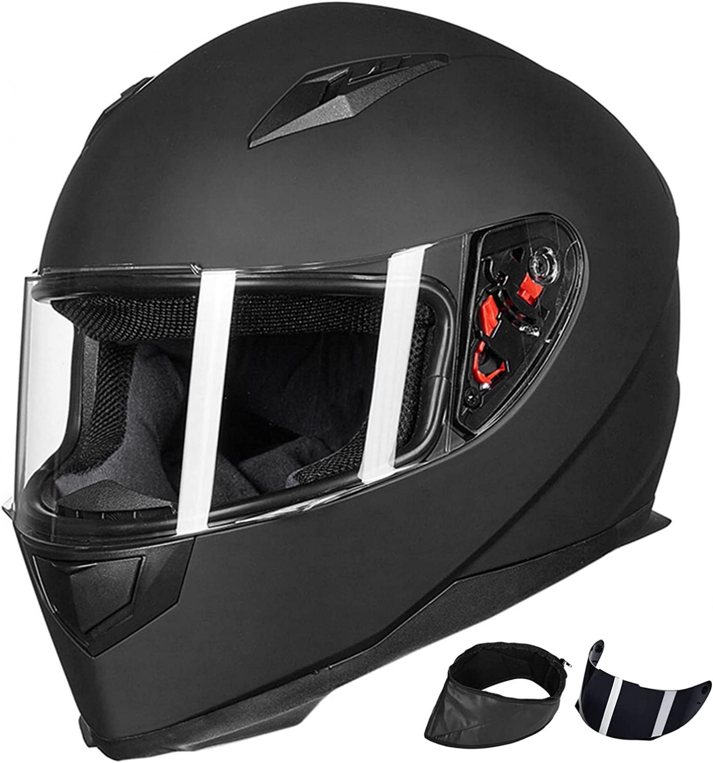 ILM Full Face Motorcycle Street Bike Helmet with Removable Winter Neck Scarf + 2 Visors DOT Model-JK313 (L, Matte Black)