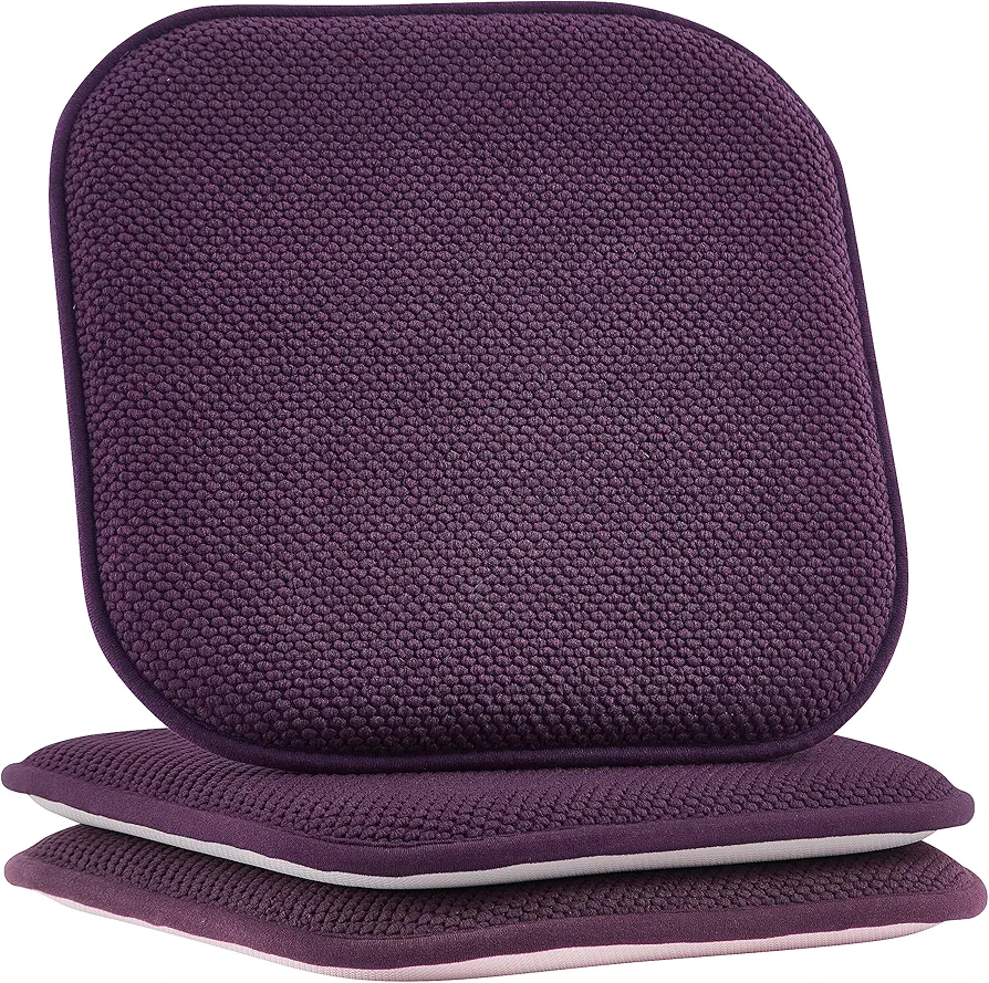 Elegant Comfort 2 Pack Chair Cushion Covers - Skid-Proof Rubber Backing - 16 x 16 Inch - Thick Dining Square Shape Seat Covers - Comfortable Textured Chair Pads with Ties - Honeycomb Pattern, Purple