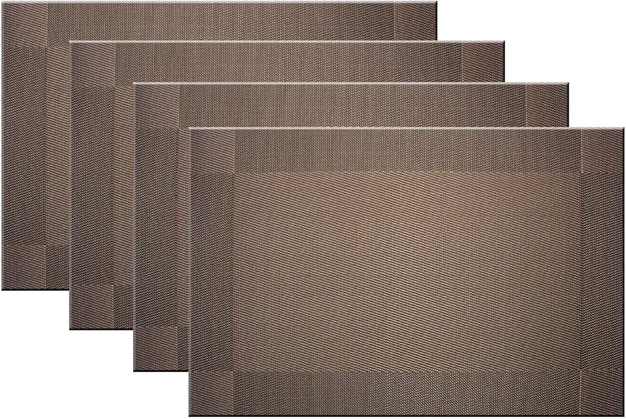 Bright Dream Placemats Washable Easy to Clean Table Mats for Kitchen Table Heat-resistand Woven Vinyl PVC Placemat 12x18 inches Set of 4（Brown）