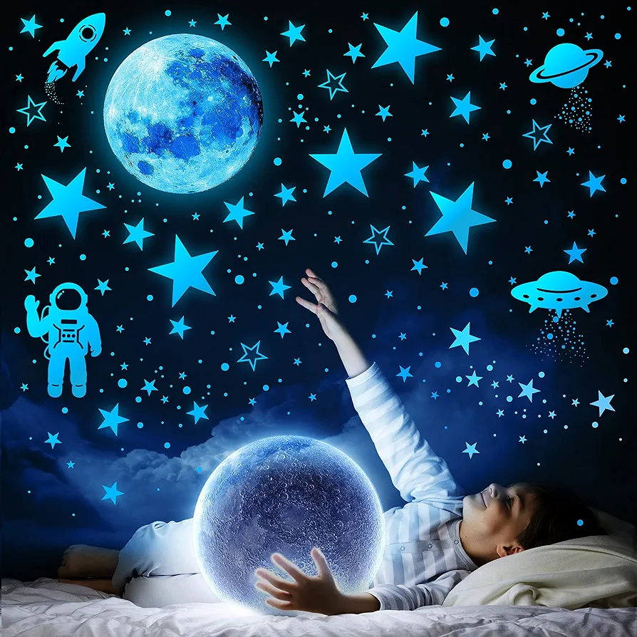 1078 PCS Glow in The Dark Stars for Ceiling, Glowing Stars for Ceiling Planets, Stars Wall Decals, Solar System Galaxy Space Nursery Wall Stickers Rocket Astronaut Kids Boys Room Decorations Bedroom