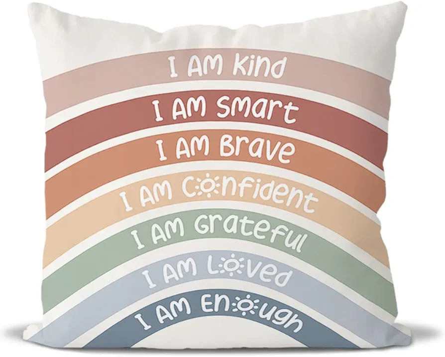 Classroom Reading Corner Rainbow Decor Throw Pillow Covers, Book Center Calming Corner Home Bedroom Playroom Decor Pillow Case, 18x18 Inch Pillowcase（red）