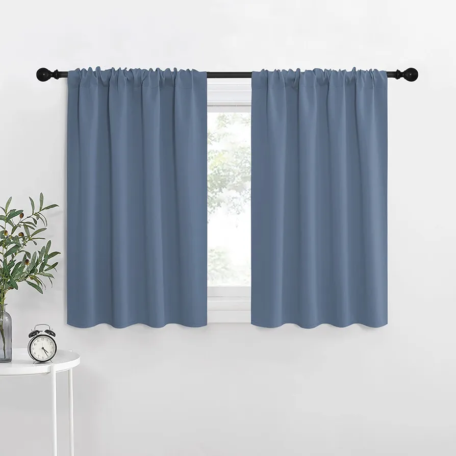 NICETOWN RV Blackout Curtains for Camper Windows, Short Blackout Curtains & Drapes, Thermal Insulated Blackout Curtain Panels for Kids Room, Play Room (Stone Blue, 42" Wide by 36" Long, 2 PCs)