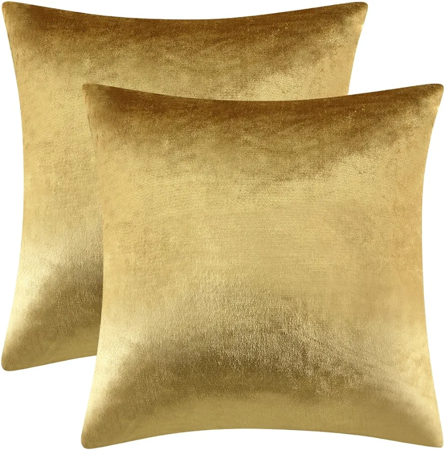 GIGIZAZA Gold Velvet Decorative Throw Pillow Covers,18x18 Pillow Covers for Couch Sofa Bed 2 Pack Soft Cushion Covers