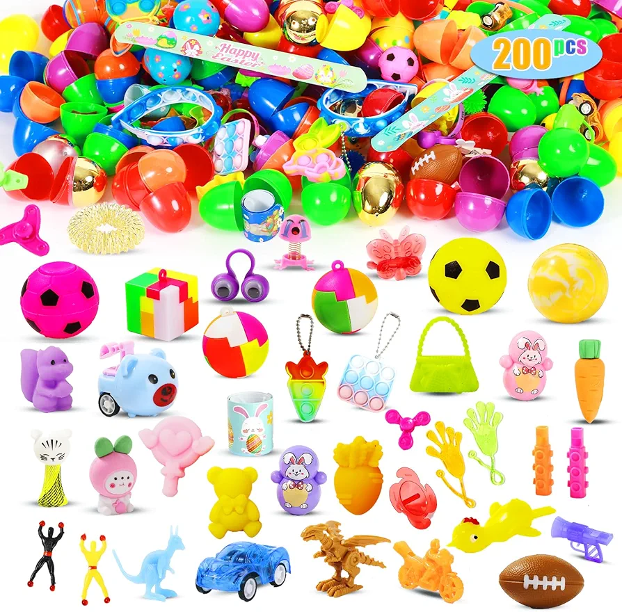 200 Pcs Prefilled Easter Eggs with Toys Inside,Easter Basket Stuffers Gifts in Surprise Eggs,Easter Toys Bulk,Easter Egg Hunt,Prizes Classroom Events,Easter Gifts Bulk,Eggs Fillers,Easte Party Favors