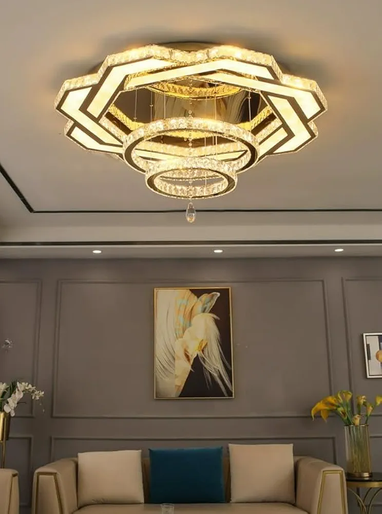 24" Modern Crystal Chandeliers Living Room Gold Chandeliers Flush Mount Ceiling Chandelier for Dining Room Bedrooms Entryway Elegant Chandelier with LED Dimmming 2700k 4500k 6000k Lighting