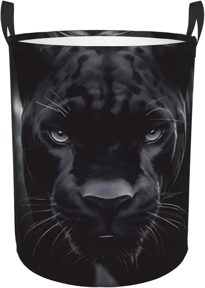 Animal Panther Print Laundry Basket Circular Laundry Hamper with Handles Waterproof Circular Hamper Dirty Clothes Basket Portable Storage Bin for Home Organizer Living Room Bathroom Car Medium