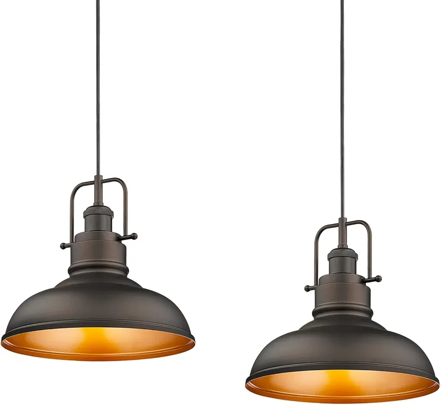 zeyu 2 Pack Farmhouse Pendant Light Fixtures, 11-inch Ceiling Hanging Light Fixtures for Kitchen Dining Room, Oil Rubbed Bronze Finish, 016-1-2PK ORB