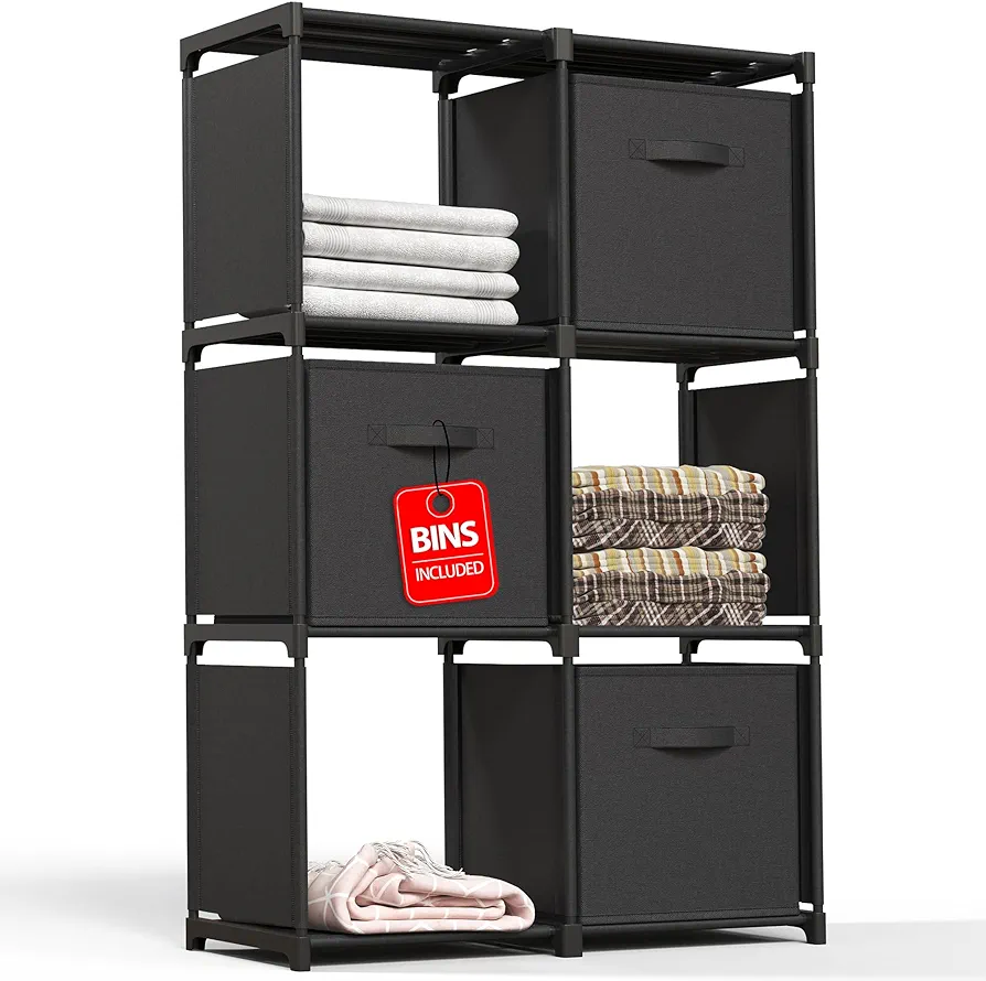 Iwaiting Outdoor 6-Cube Storage Organizer, Closet Organizers and Storage, Cube Storage Shelf with 3 Extra Drawers, Strong Load-Bearing Capacity, Portable Shelves for Bedroom, Living Room, Home, Office