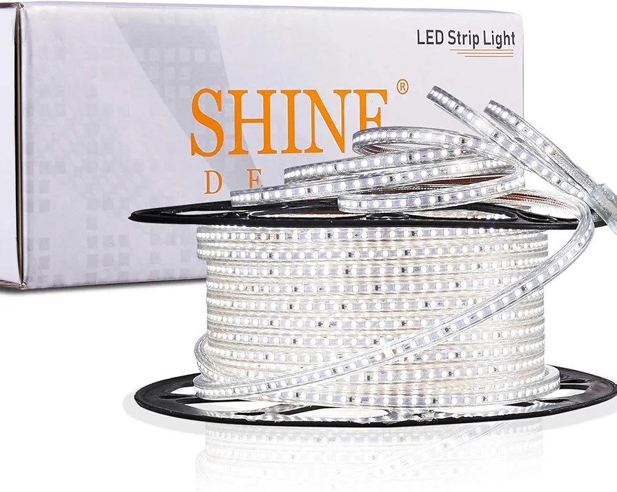 Shine Decor LED Strip Lights Dimmable 150FT/45M, SMD 120LEDs/M 110V-120V AC LED Rope Lights Outdoor 6500K Cool White, ETL-Listed IP65 Waterproof Cuttable LED Lights String for DIY Lighting Decoration