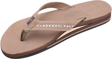 Rainbow Sandals Women's Double Layer Arch Premier Leather w/ 3/4" Swarovski Crystal Strap