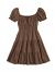 SheIn Women's Short Puff Sleeve Ruched Mini A Line Dress Ruffle Tie Front Square Neck Short Dresses