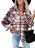 Sidefeel Women Plaid Long Sleeve Button Down Collar Long Shirt Oversized Coat