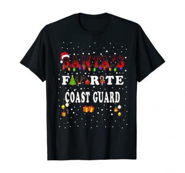 Santa's Favorite Coast Guard Christmas Tree Candy Deer T-Shirt