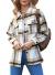 Sidefeel Women Plaid Long Sleeve Button Down Collar Long Shirt Oversized Coat