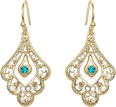 Disney Aladdin Princess Jasmine Gold Plated Crystal Filigree Dangle Earrings