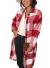 Sidefeel Women Plaid Long Sleeve Button Down Collar Long Shirt Oversized Coat