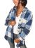 Sidefeel Women Plaid Long Sleeve Button Down Collar Long Shirt Oversized Coat