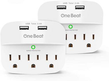 2 Pack 3-Outlet Surge Protector, Multi Plug Outlet Expander with 2 USB Wall Charger, Outlet Adapter with 490 Joules for Home, School, Office, ETL Listed