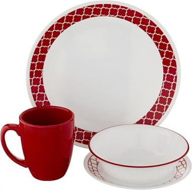 Corelle Crimson Trellis Chip & Break Resistant 16pc Dinner Set, Service for 4, Red, 29 x 29 x 14.5 cm