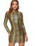 Romwe Women's Elegant Long Sleeve Crocodile Print Mock Neck Slim Fit Party Bodycon Mini Dress