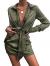 LYANER Women's Leopard Satin Deep Collar V Neck Tie Front Long Sleeve Mini Party Dress