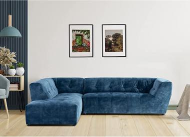 Acanva Luxury Mid-Century Velvet Tufted Low Back Sofa Set L-Shape 2-Piece Living Room Couch, 113" W Left Hand Facing Sectional, Blue