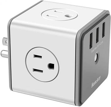 Outlet Extender with USB 4 AC Outlets 3 USB Charging Ports, Huntkey Cube Outlet Surge Protector Portable Design, Overload Protection for iPhone, Compact for Travel and Office, SMC007