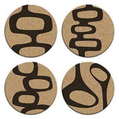 Mid Century Modern Retro Abstract Art Cork Coaster Set