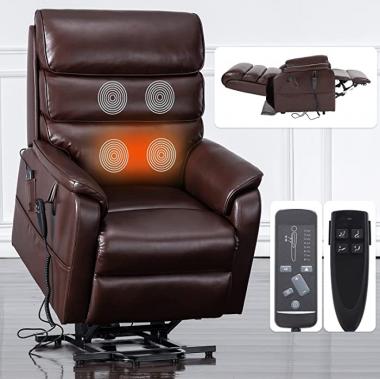 Irene House 9188 Lay Flat Sleeping Dual OKIN Motor Lift Chair Recliners for Elderly Infinite Position Recliner with Heat Massage Up to 300 LBS Electric Power Lift Recliner Chair (Red-Brown Leather)