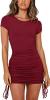 NENONA Women's Short Sleeve Summer Ruched Bodycon Mini Dress Side Drawstring Clubwear Casual Dresses