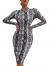 Romwe Women's Elegant Long Sleeve Crocodile Print Mock Neck Slim Fit Party Bodycon Mini Dress