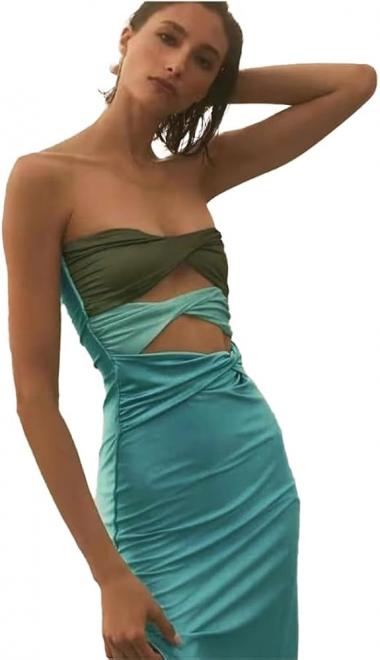 Patchwork Y2K Strapless Dress Party Sleeveless Backless Sexy Hollow Out Dresses Women Summer Beach…