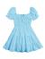 SheIn Women's Short Puff Sleeve Ruched Mini A Line Dress Ruffle Tie Front Square Neck Short Dresses