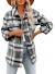 Sidefeel Women Plaid Long Sleeve Button Down Collar Long Shirt Oversized Coat