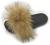 Unpafcxddyig Women Faux Fox Fur Slippers Feather Vegan Leather Open Toe Slip On Sandals