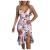 iDWZA Women Summer V-neck Sleeveless Printed Color Casual Ruffle Dress