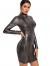 Romwe Women's Elegant Long Sleeve Crocodile Print Mock Neck Slim Fit Party Bodycon Mini Dress