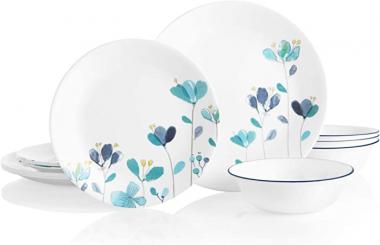 Corelle Boutique Round 12-Piece Dinnerware Set, Service for 4 (Mountain Blossom)