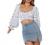 LYANER Women's Cute Off Shoulder Long Sleeve Self Tie Knot Crop Tube Top Blouse